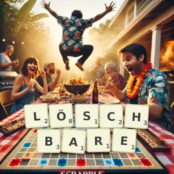 Kreative Illustration für ein Scrabble-Spiel, bei dem das Wort LÖSCHBARE mit Steinen auf dem Brett gelegt wurde.