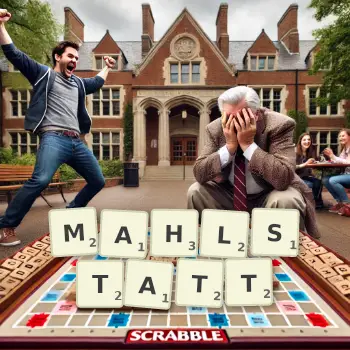 Kreative Illustration für ein Scrabble-Spiel, bei dem das Wort MAHLSTATT mit Steinen auf dem Brett gelegt wurde.