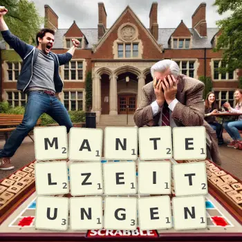 Kreative Illustration für ein Scrabble-Spiel, bei dem das Wort MANTELZEITUNGEN mit Steinen auf dem Brett gelegt wurde.