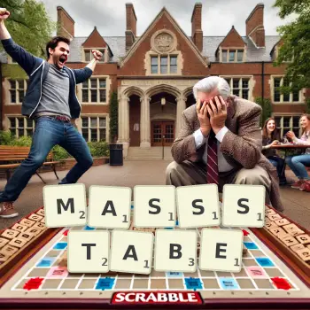 Kreative Illustration für ein Scrabble-Spiel, bei dem das Wort MASSSTABE mit Steinen auf dem Brett gelegt wurde.