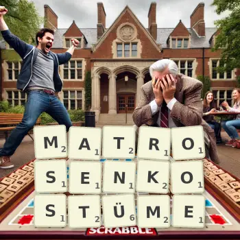 Kreative Illustration für ein Scrabble-Spiel, bei dem das Wort MATROSENKOSTÜME mit Steinen auf dem Brett gelegt wurde.
