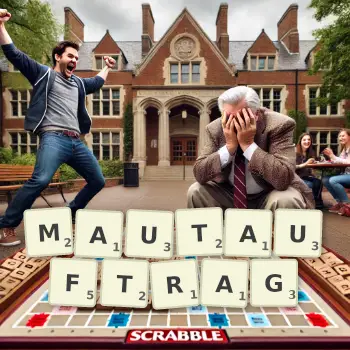 Kreative Illustration für ein Scrabble-Spiel, bei dem das Wort MAUTAUFTRAG mit Steinen auf dem Brett gelegt wurde.
