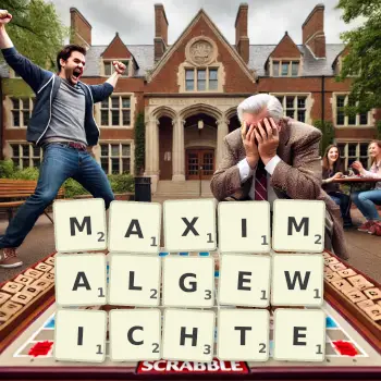 Kreative Illustration für ein Scrabble-Spiel, bei dem das Wort MAXIMALGEWICHTE mit Steinen auf dem Brett gelegt wurde.