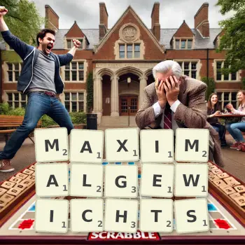 Kreative Illustration für ein Scrabble-Spiel, bei dem das Wort MAXIMALGEWICHTS mit Steinen auf dem Brett gelegt wurde.