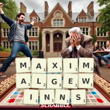 Kreative Illustration für ein Scrabble-Spiel, bei dem das Wort MAXIMALGEWINNS mit Steinen auf dem Brett gelegt wurde.