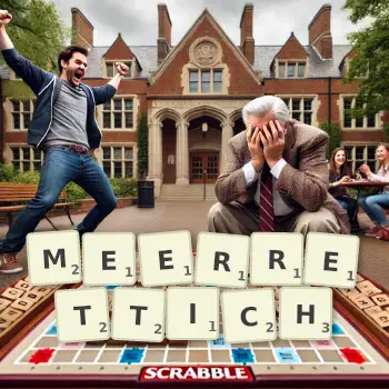 Kreative Illustration für ein Scrabble-Spiel, bei dem das Wort MEERRETTICH mit Steinen auf dem Brett gelegt wurde.