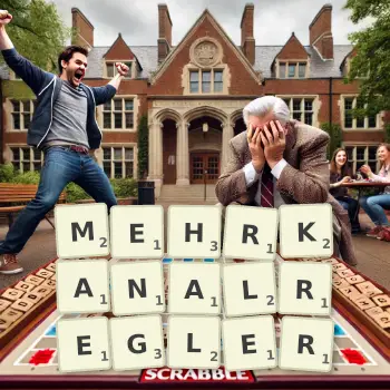 Kreative Illustration für ein Scrabble-Spiel, bei dem das Wort MEHRKANALREGLER mit Steinen auf dem Brett gelegt wurde.