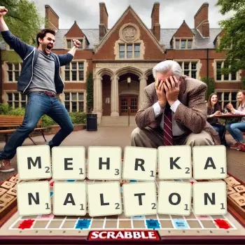 Kreative Illustration für ein Scrabble-Spiel, bei dem das Wort MEHRKANALTON mit Steinen auf dem Brett gelegt wurde.