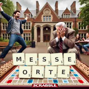 Kreative Illustration für ein Scrabble-Spiel, bei dem das Wort MESSEORTE mit Steinen auf dem Brett gelegt wurde.