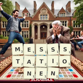 Kreative Illustration für ein Scrabble-Spiel, bei dem das Wort MESSSTATIONEN mit Steinen auf dem Brett gelegt wurde.
