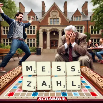Kreative Illustration für ein Scrabble-Spiel, bei dem das Wort MESSZAHL mit Steinen auf dem Brett gelegt wurde.