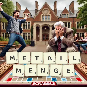 Kreative Illustration für ein Scrabble-Spiel, bei dem das Wort METALLMENGE mit Steinen auf dem Brett gelegt wurde.