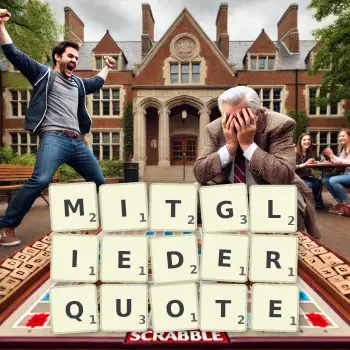 Kreative Illustration für ein Scrabble-Spiel, bei dem das Wort MITGLIEDERQUOTE mit Steinen auf dem Brett gelegt wurde.