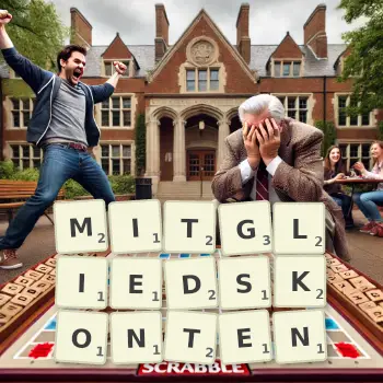 Kreative Illustration für ein Scrabble-Spiel, bei dem das Wort MITGLIEDSKONTEN mit Steinen auf dem Brett gelegt wurde.