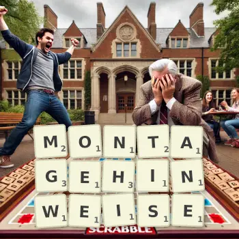 Kreative Illustration für ein Scrabble-Spiel, bei dem das Wort MONTAGEHINWEISE mit Steinen auf dem Brett gelegt wurde.