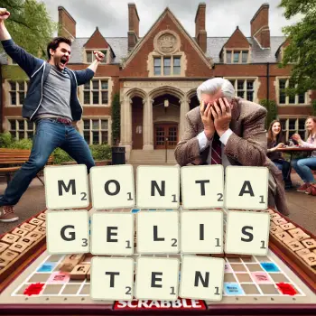 Kreative Illustration für ein Scrabble-Spiel, bei dem das Wort MONTAGELISTEN mit Steinen auf dem Brett gelegt wurde.