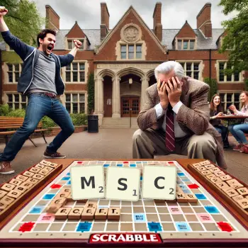 Kreative Illustration für ein Scrabble-Spiel, bei dem das Wort MSC mit Steinen auf dem Brett gelegt wurde.