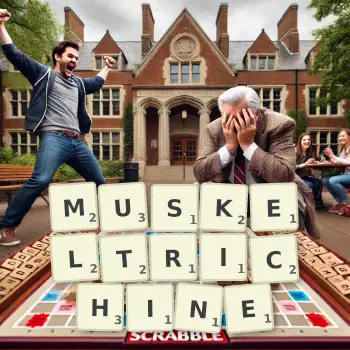 Kreative Illustration für ein Scrabble-Spiel, bei dem das Wort MUSKELTRICHINE mit Steinen auf dem Brett gelegt wurde.