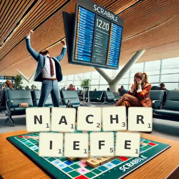 Kreative Illustration für ein Scrabble-Spiel, bei dem das Wort NACHRIEFE mit Steinen auf dem Brett gelegt wurde.