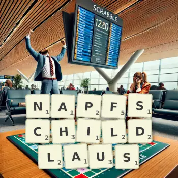 Kreative Illustration für ein Scrabble-Spiel, bei dem das Wort NAPFSCHILDLAUS mit Steinen auf dem Brett gelegt wurde.