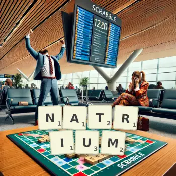 Kreative Illustration für ein Scrabble-Spiel, bei dem das Wort NATRIUM mit Steinen auf dem Brett gelegt wurde.