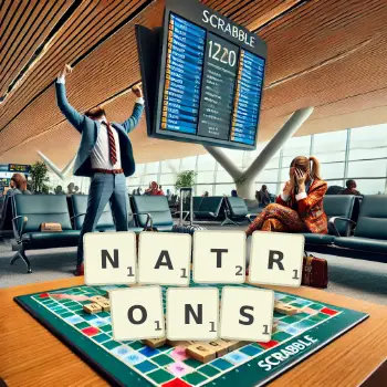 Kreative Illustration für ein Scrabble-Spiel, bei dem das Wort NATRONS mit Steinen auf dem Brett gelegt wurde.