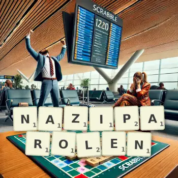Kreative Illustration für ein Scrabble-Spiel, bei dem das Wort NAZIPAROLEN mit Steinen auf dem Brett gelegt wurde.