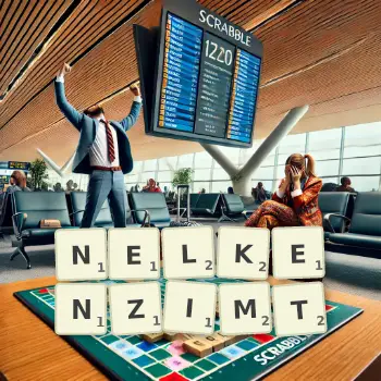 Kreative Illustration für ein Scrabble-Spiel, bei dem das Wort NELKENZIMT mit Steinen auf dem Brett gelegt wurde.