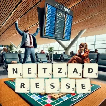 Kreative Illustration für ein Scrabble-Spiel, bei dem das Wort NETZADRESSE mit Steinen auf dem Brett gelegt wurde.