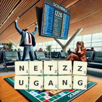 Kreative Illustration für ein Scrabble-Spiel, bei dem das Wort NETZZUGANG mit Steinen auf dem Brett gelegt wurde.