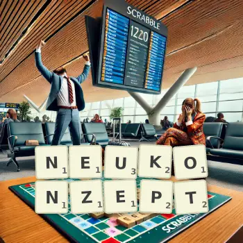 Kreative Illustration für ein Scrabble-Spiel, bei dem das Wort NEUKONZEPT mit Steinen auf dem Brett gelegt wurde.