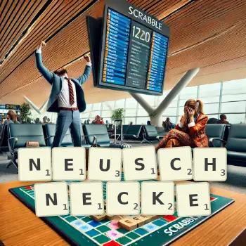 Kreative Illustration für ein Scrabble-Spiel, bei dem das Wort NEUSCHNECKE mit Steinen auf dem Brett gelegt wurde.