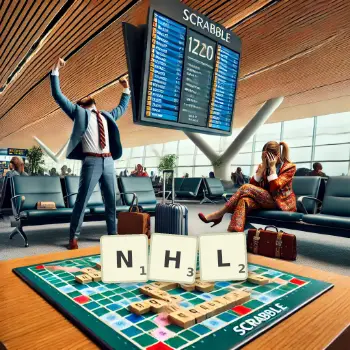 Kreative Illustration für ein Scrabble-Spiel, bei dem das Wort NHL mit Steinen auf dem Brett gelegt wurde.