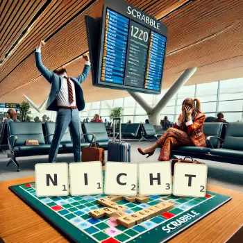 Kreative Illustration für ein Scrabble-Spiel, bei dem das Wort NICHT mit Steinen auf dem Brett gelegt wurde.