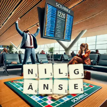 Kreative Illustration für ein Scrabble-Spiel, bei dem das Wort NILGÄNSE mit Steinen auf dem Brett gelegt wurde.