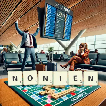 Kreative Illustration für ein Scrabble-Spiel, bei dem das Wort NONIEN mit Steinen auf dem Brett gelegt wurde.