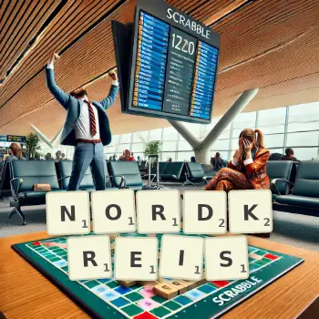 Kreative Illustration für ein Scrabble-Spiel, bei dem das Wort NORDKREIS mit Steinen auf dem Brett gelegt wurde.