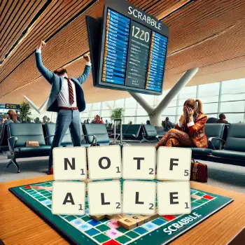Kreative Illustration für ein Scrabble-Spiel, bei dem das Wort NOTFALLE mit Steinen auf dem Brett gelegt wurde.
