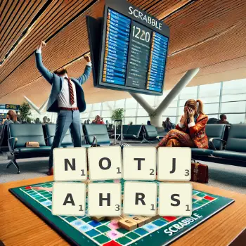 Kreative Illustration für ein Scrabble-Spiel, bei dem das Wort NOTJAHRS mit Steinen auf dem Brett gelegt wurde.