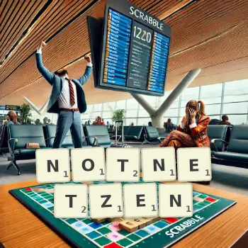 Kreative Illustration für ein Scrabble-Spiel, bei dem das Wort NOTNETZEN mit Steinen auf dem Brett gelegt wurde.
