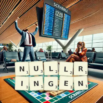 Kreative Illustration für ein Scrabble-Spiel, bei dem das Wort NULLRINGEN mit Steinen auf dem Brett gelegt wurde.