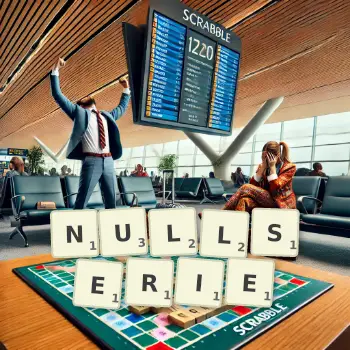Kreative Illustration für ein Scrabble-Spiel, bei dem das Wort NULLSERIE mit Steinen auf dem Brett gelegt wurde.