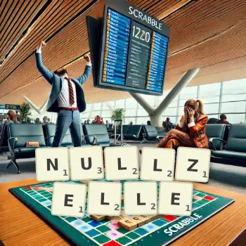 Kreative Illustration für ein Scrabble-Spiel, bei dem das Wort NULLZELLE mit Steinen auf dem Brett gelegt wurde.