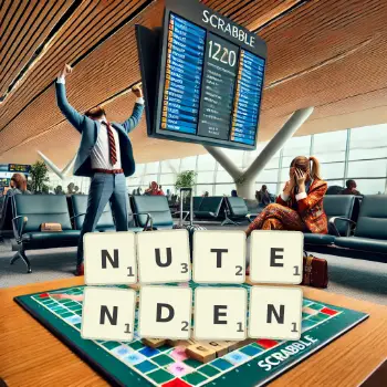 Kreative Illustration für ein Scrabble-Spiel, bei dem das Wort NUTENDEN mit Steinen auf dem Brett gelegt wurde.