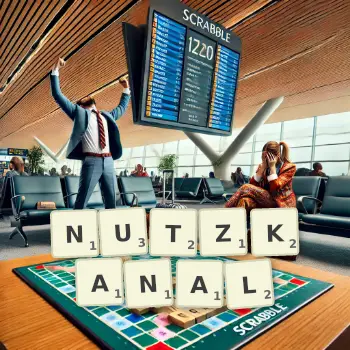 Kreative Illustration für ein Scrabble-Spiel, bei dem das Wort NUTZKANAL mit Steinen auf dem Brett gelegt wurde.