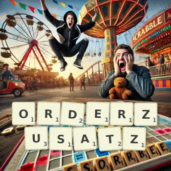 Kreative Illustration für ein Scrabble-Spiel, bei dem das Wort ORDERZUSATZ mit Steinen auf dem Brett gelegt wurde.