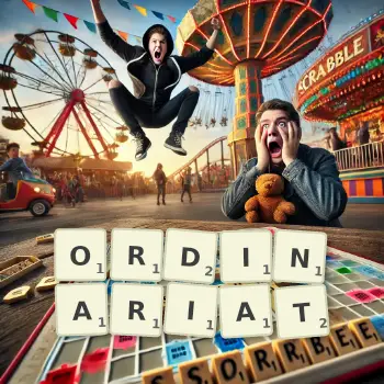 Kreative Illustration für ein Scrabble-Spiel, bei dem das Wort ORDINARIAT mit Steinen auf dem Brett gelegt wurde.