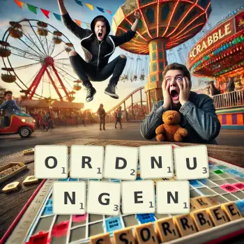 Kreative Illustration für ein Scrabble-Spiel, bei dem das Wort ORDNUNGEN mit Steinen auf dem Brett gelegt wurde.