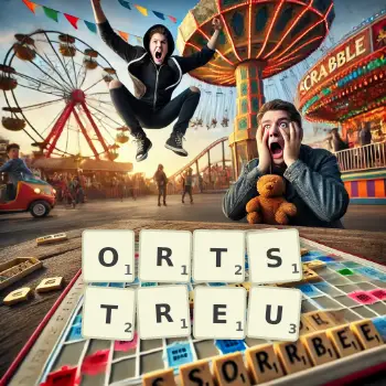 Kreative Illustration für ein Scrabble-Spiel, bei dem das Wort ORTSTREU mit Steinen auf dem Brett gelegt wurde.