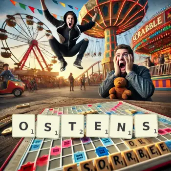 Kreative Illustration für ein Scrabble-Spiel, bei dem das Wort OSTENS mit Steinen auf dem Brett gelegt wurde.